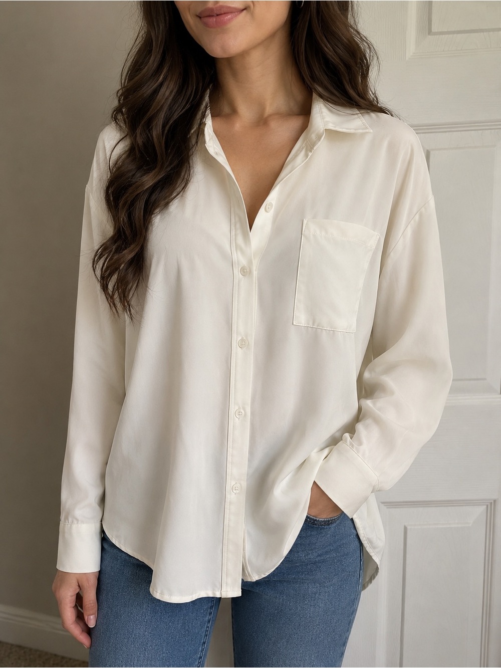 Kittenish Cream Button-Down Shirt